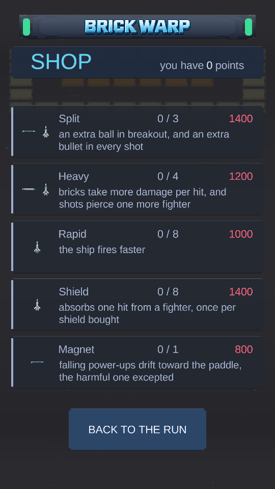 Mid-run upgrade shop